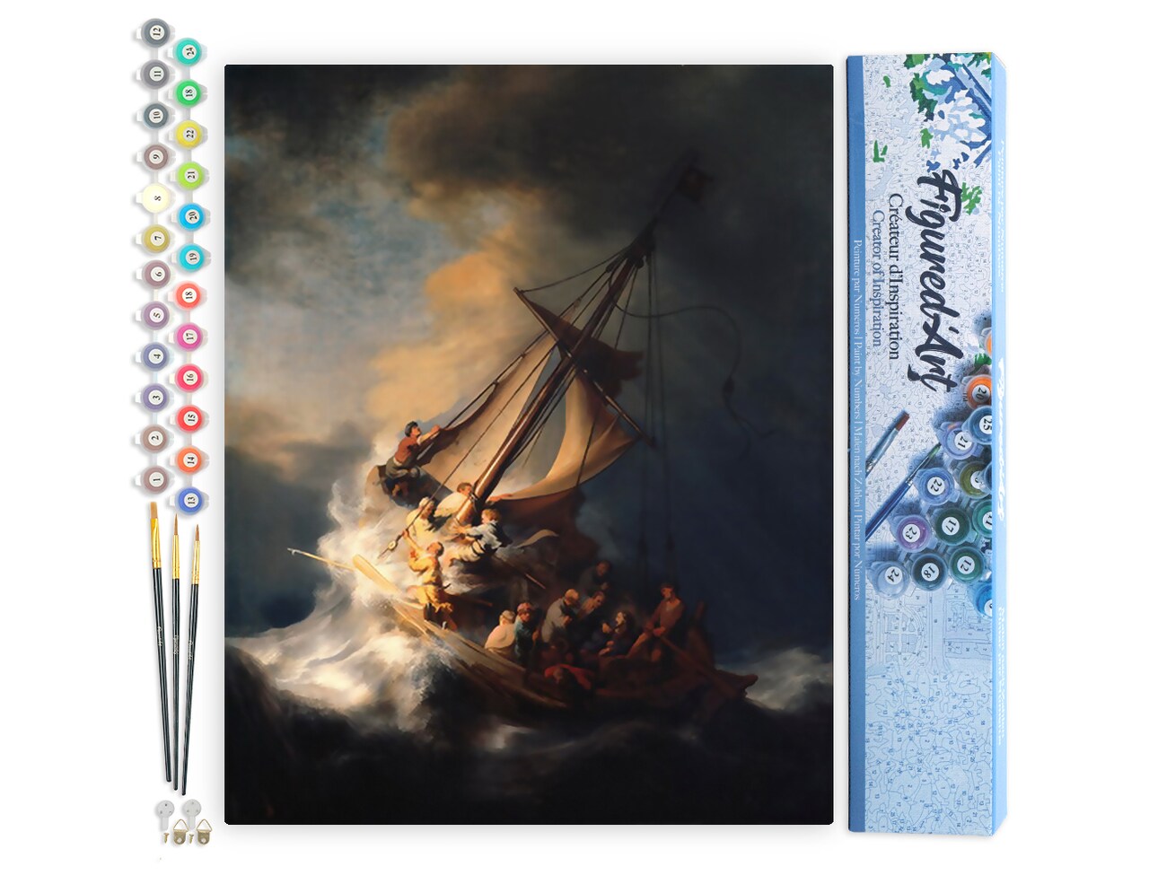 Figured'Art Paint by Numbers Kit for Adults Boat in the Storm 16"x20" - Craft Art Painting DIY Kit Rolled Canvas without frame